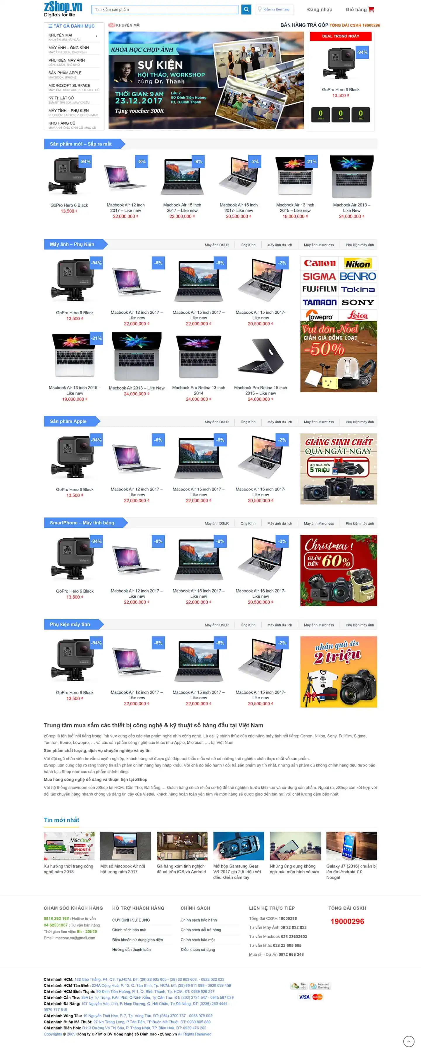 Theme bán hàng kỹ thuật số, laptop, máy ảnh giống ZShop 2