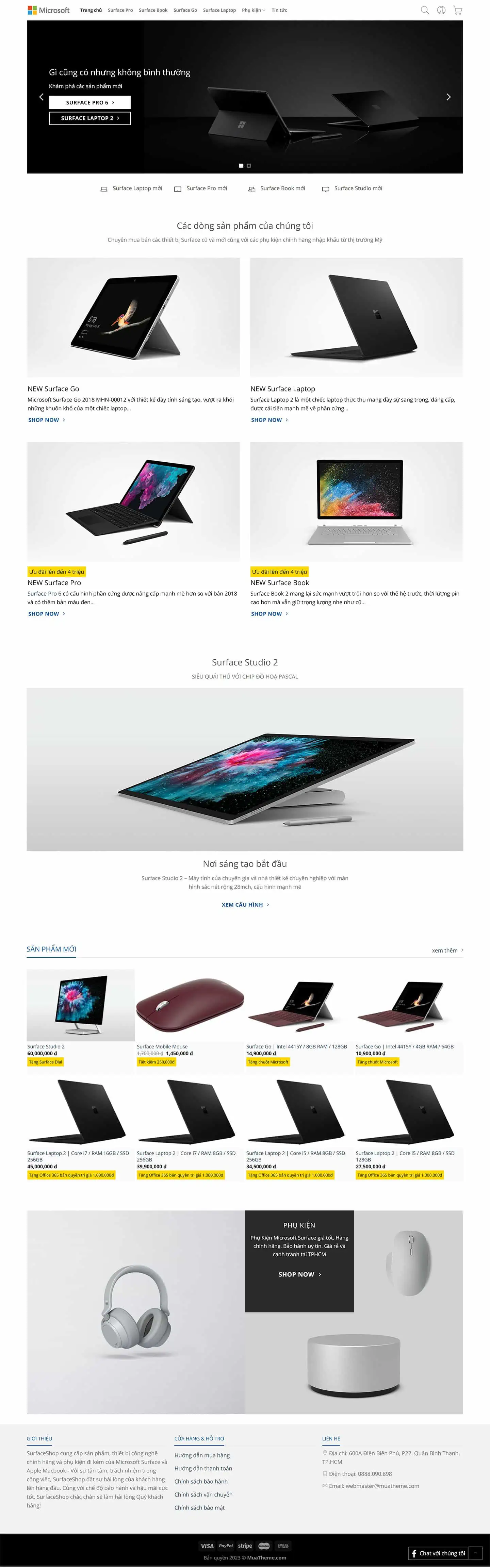 Theme bán laptop và phụ kiện giống Surface Store 2