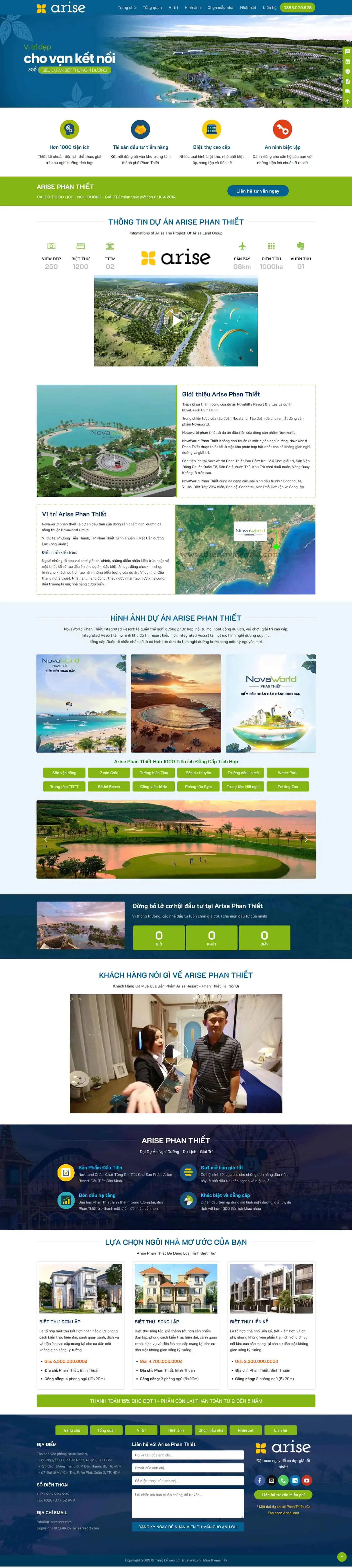 Theme landing page bất động sản – Arise Resort 2