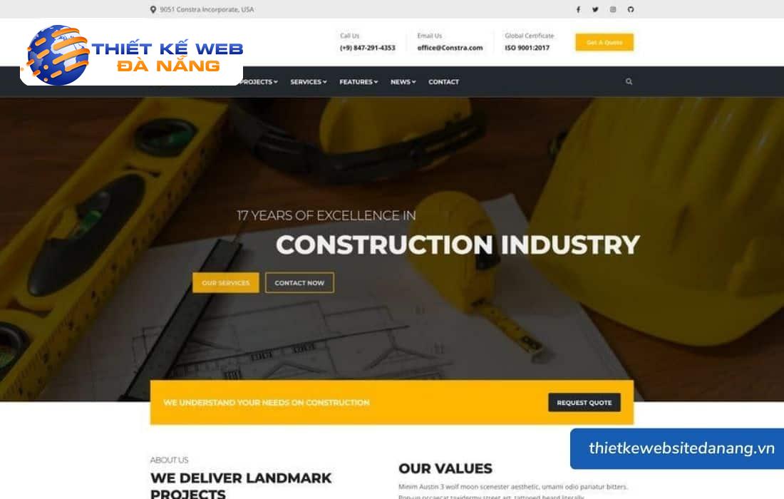 10+ mẫu website đẹp cho công ty xây dựng 17 Mẫu website Contractor là một mẫu thiết kế website được tạo ra với mục đích phục vụ cho các doanh nghiệp trong ngành xây dựng, nhà thầu, hoặc các công ty cung cấp dịch vụ liên quan đến ngành này.