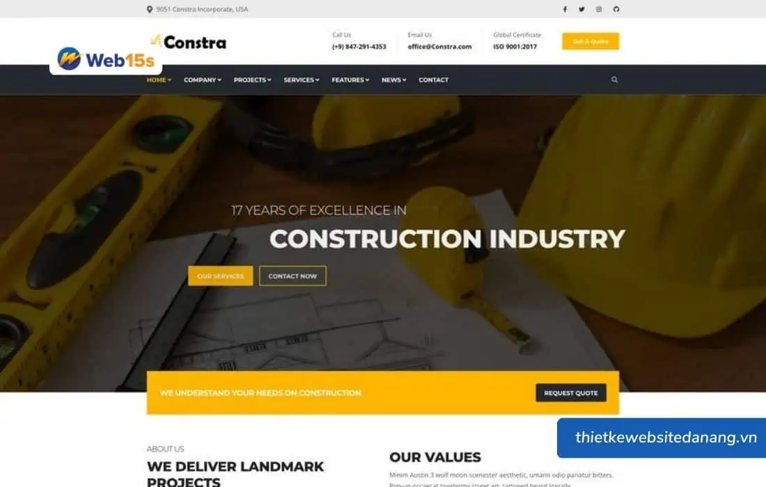 Mẫu website Contractor là một mẫu thiết kế website được tạo ra với mục đích phục vụ cho các doanh nghiệp trong ngành xây dựng, nhà thầu, hoặc các công ty cung cấp dịch vụ liên quan đến ngành này.